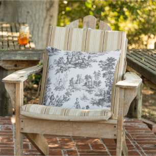 French toile de jouy black and white elegant patio outdoor pillow