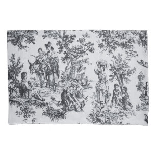 French toile de jouy black and white elegant pillow case