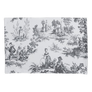 French toile de jouy black and white elegant pillow case