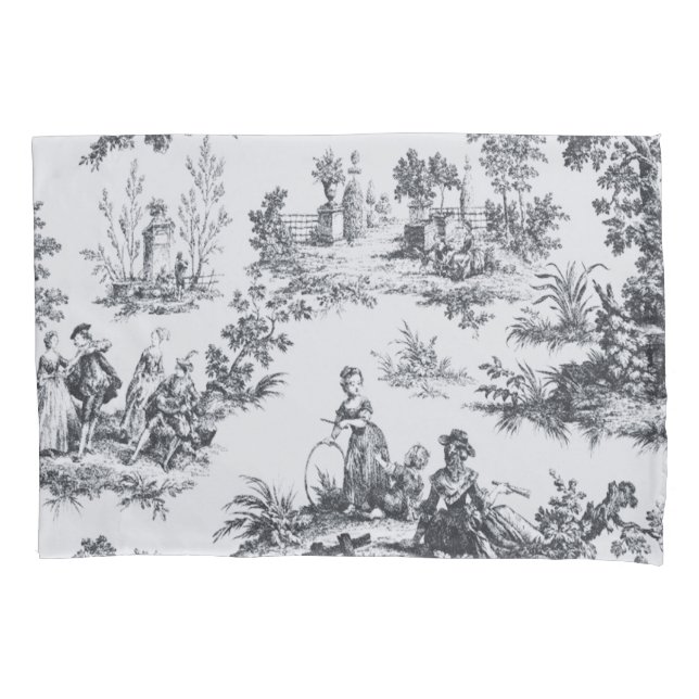 French toile de jouy black and white elegant pillow case (Front)
