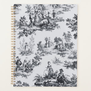 French toile de jouy black and white elegant planner