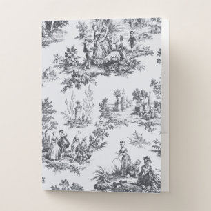 French toile de jouy black and white elegant pocket folder