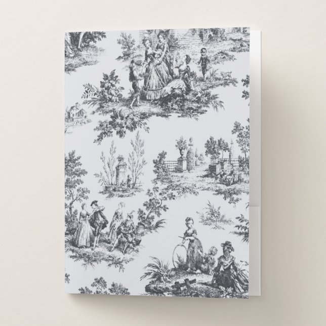 French toile de jouy black and white elegant pocket folder (Front)