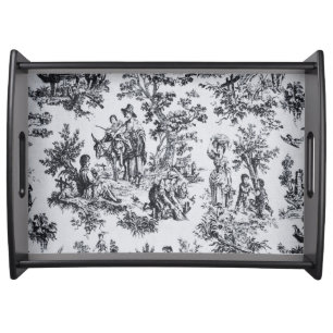 French toile de jouy black and white elegant  serving tray