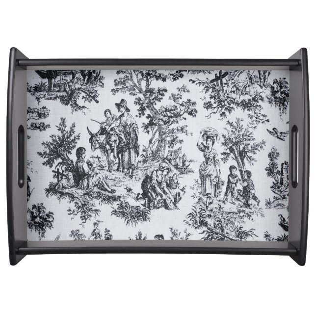French toile de jouy black and white elegant  serving tray (Front)
