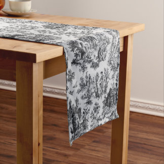 French toile de jouy black and white elegant  short table runner