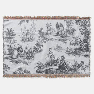 French toile de jouy black and white elegant throw blanket