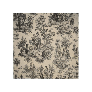 French toile de jouy black and white elegant wood wall art