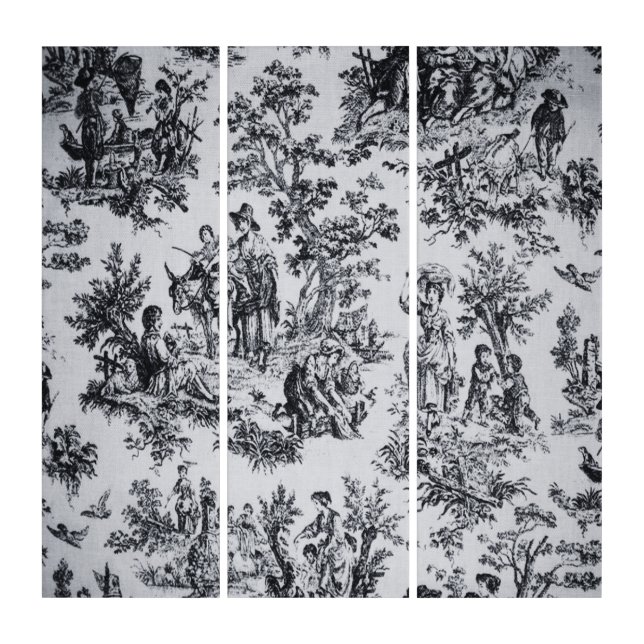 French toile de jouy black white art Triptych (Front)