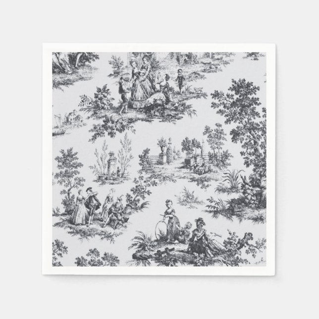 French toile de jouy black white elegant decoupage napkins (Front)