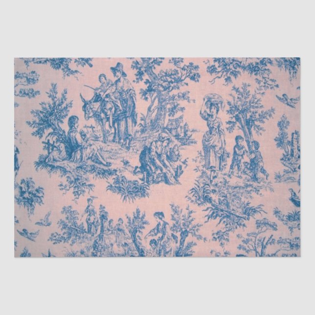 French toile de jouy blue and pink decoupage tissue paper (Front)