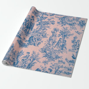 French toile de jouy blue and pink decoupage wrapping paper