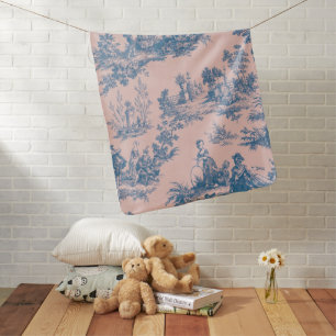 French toile de jouy blue and pink elegant baby blanket