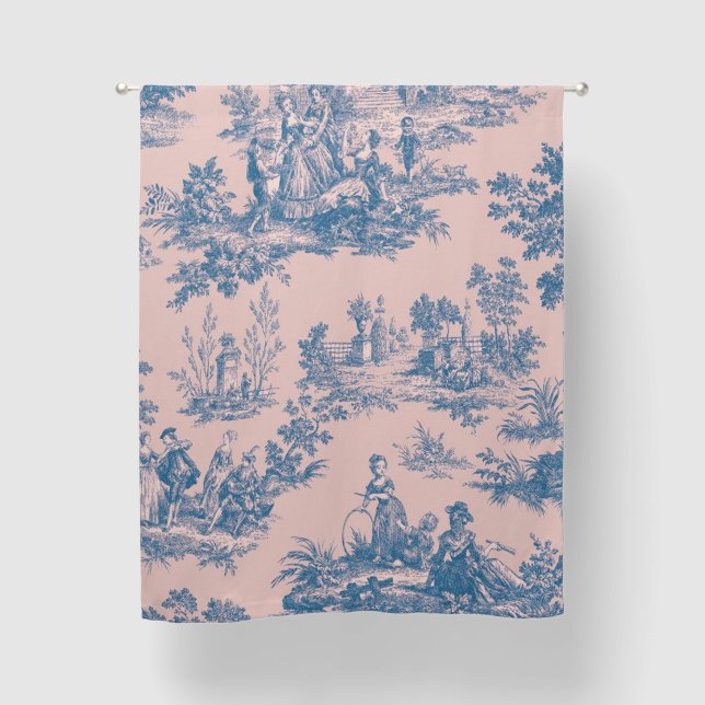 French toile de jouy blue and pink elegant blackout curtains (Front)