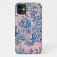 French toile de jouy blue and pink elegant