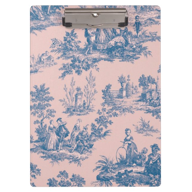 French toile de jouy blue and pink elegant clipboard (Front)