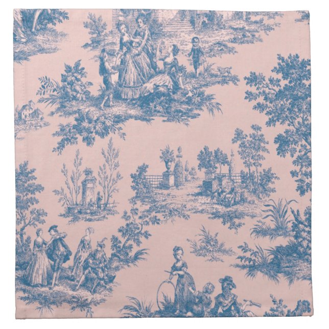 French toile de jouy blue and pink elegant cloth napkin (Front)