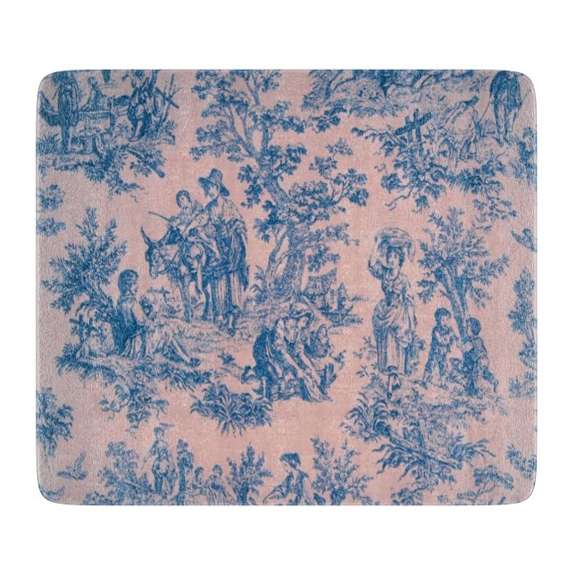 French toile de jouy blue and pink elegant cutting board (Front)