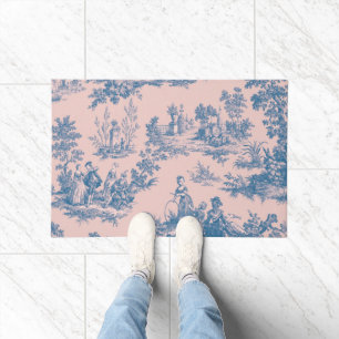 French toile de jouy blue and pink elegant doormat