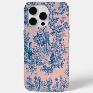 French toile de jouy blue and pink elegant iPhone 15 pro max case