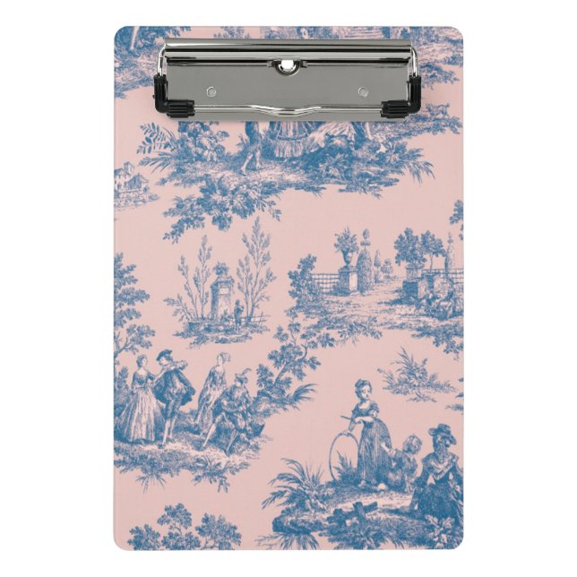 French toile de jouy blue and pink elegant mini clipboard (Front)