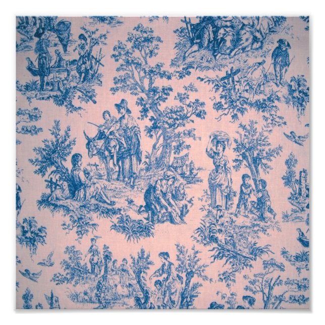 French toile de jouy blue and pink elegant photo print (Front)