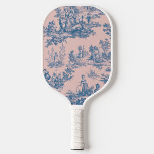 French toile de jouy blue and pink elegant pickleball paddle