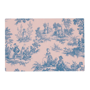 French toile de jouy blue and pink elegant placemat