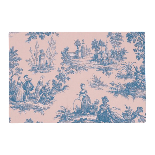 French toile de jouy blue and pink elegant placemat (Front)