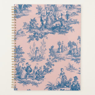French toile de jouy blue and pink elegant planner
