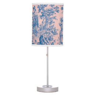 French toile de jouy blue and pink elegant table lamp
