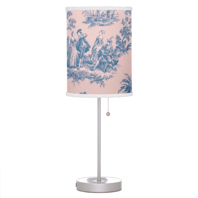French toile de jouy blue and pink elegant table lamp (Left)