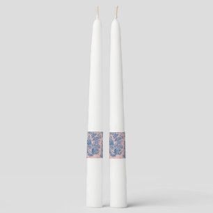 French toile de jouy blue and pink elegant taper candle