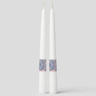 French toile de jouy blue and pink elegant taper candle