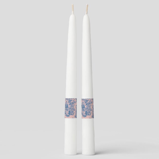 French toile de jouy blue and pink elegant taper candle (Front)