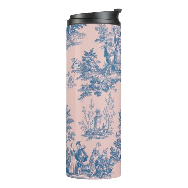 French toile de jouy blue and pink elegant thermal tumbler (Rotated Left)