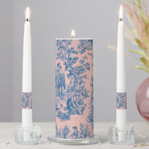 French toile de jouy blue and pink elegant unity candle set