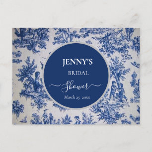 French Toile de Jouy Blue and White Bridal Shower Announcement Postcard