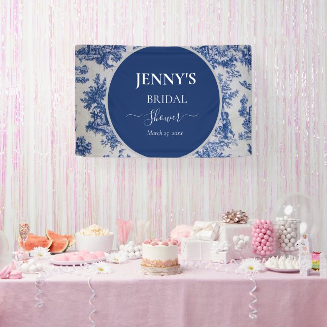 French Toile de Jouy Blue and White Bridal Shower Banner (Party)