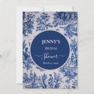French Toile de Jouy Blue and White Bridal Shower Invitation