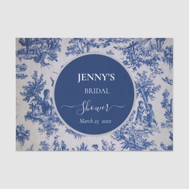 French Toile de Jouy Blue and White Bridal Shower Tissue Paper (Front)