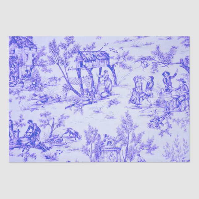 French toile de jouy blue and white decoupage tissue paper (Front)