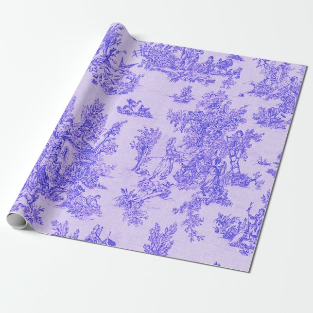 French toile de jouy blue and white decoupage wrapping paper (Unrolled)