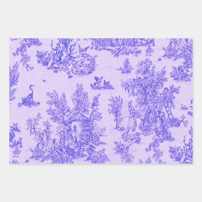 French toile de jouy blue and white decoupage wrapping paper sheets (Front)