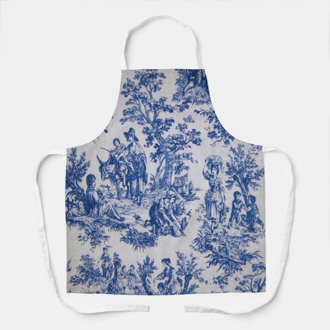 French toile de jouy blue and white elegant apron (Front)