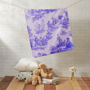 French toile de jouy blue and white elegant baby blanket