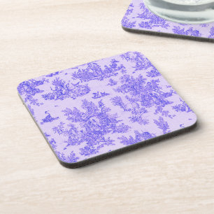 French toile de jouy blue and white elegant beverage coaster