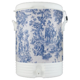 French toile de jouy blue and white elegant beverage cooler