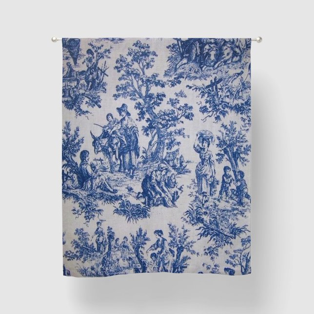 French toile de jouy blue and white elegant blackout curtains (Front)