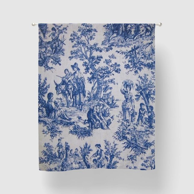 French toile de jouy blue and white elegant blackout curtains (Front)